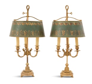 Pair of French Bronze and Tole Bouillotte Lamps