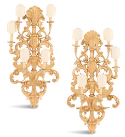 Large Italian Baroque-Style Giltwood Sconces