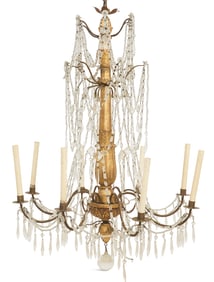Italian Giltwood, Glass and Metal Chandelier