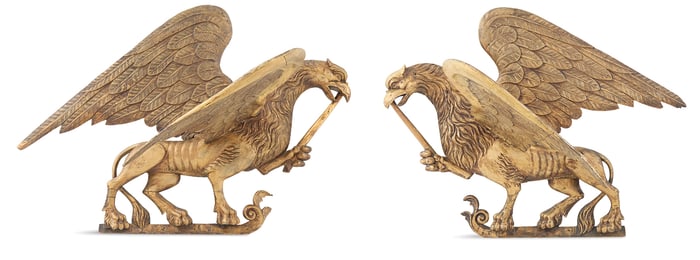 Pair of Handsome Giltwood Griffin-Form Appliques