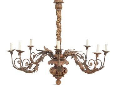 Tuscan Parcel-Giltwood and Tole Chandelier