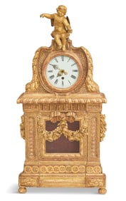 Monumental Louis XVI Giltwood Mantel Clock