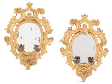 Pair of Baroque Giltwood Girandole Mirrors