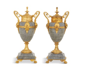 Pair of Gilt-Bronze and Marble Garniture Urns