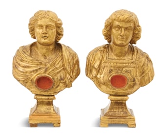 Pair of Carved Giltwood Reliquary Busts