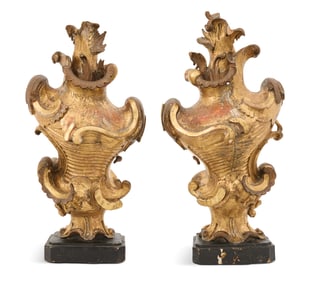 Pair of Rare Italian Baroque Giltwood Garnitures