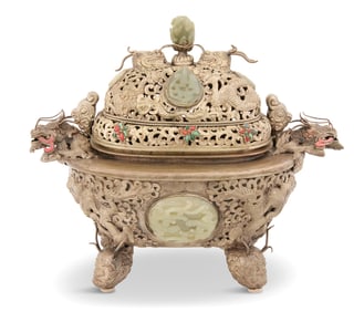 Sino-Mongolian Silver and Hardstone Censer