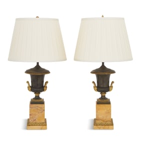 Pair of French Bronze and Marble Medici Urns