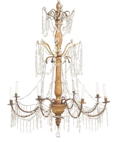 Italian Giltwood, Glass and Metal Chandelier