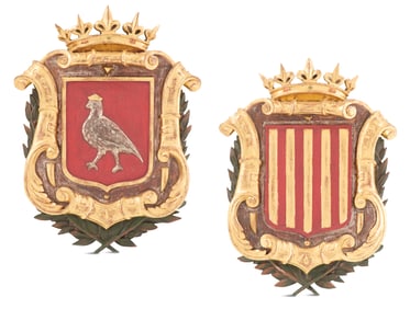Pair of Spanish Polychromed Armorial Plaques