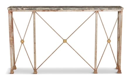 Steel and Egyptian Marble-Top Console
