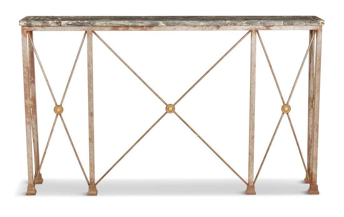 Steel and Egyptian Marble-Top Console (1 of 3)