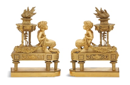 Pair of Napoleon III Bronze Dore Chenets