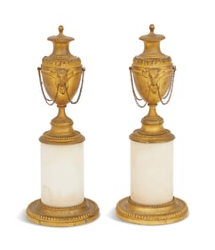 Restauration Bronze and Marble Cassolettes