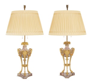 Pair of French Gilt-Bronze and Marble Garnitures