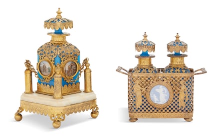 Two Gilt-Brass and Marble Scent Bottles