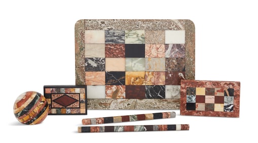 Six Italian Inlaid Specimen Marble Objects