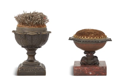 Two Grand Tour Bronze and Marble Pin Stands