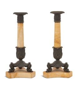 Pair of Grand Tour and Marble Candlesticks