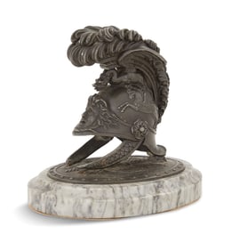 Bronze and Marble Plumed Helmet Figure