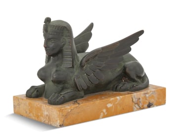 Bronze and Marble Female Sphinx Figure