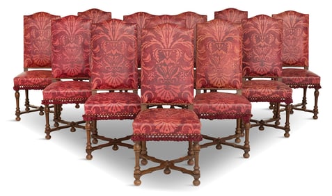 Suite of Twelve European Oak Dining Chairs