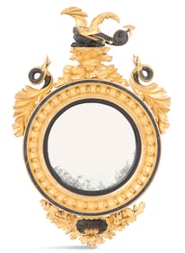 Regency Parcel-Gilt and Ebonized Convex Mirror