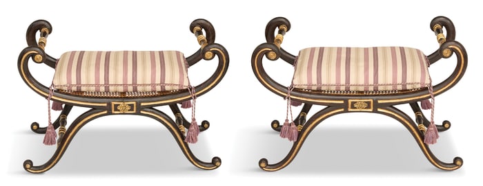 Faux Rosewood and Parcel-Gilt Window Seats