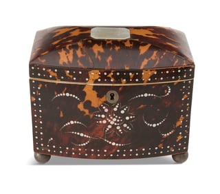 Mother-of-Pearl Inlaid Tortoiseshell Tea Caddy
