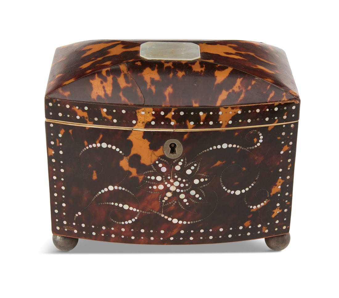 Mother-of-Pearl Inlaid Tortoiseshell Tea Caddy (1 of 5)