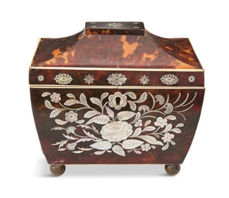 Mother-of-Pearl Inlaid Tortoiseshell Tea Caddy