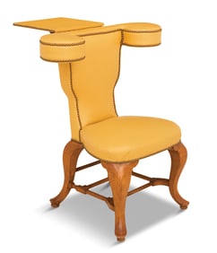 Walnut and Leather-Covered Cock Fighting Chair