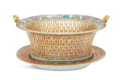 Chinese Rose Canton Fruit Bowl and Underplate