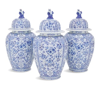 Three Tin-Glazed Delftware Ribbed Melon Jars
