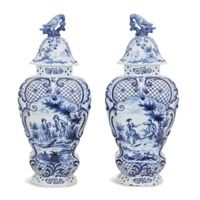 Tin Glazed Covered Urns in the Dutch Delft Taste
