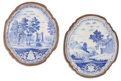 Pair of Large Delft Mounted Panels
