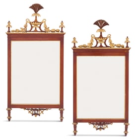 Pair of Italian Parcel-Gilt Mahogany Mirrors
