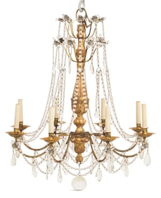 Italian Giltwood and Crystal Chandelier