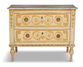 Polychrome and Parcel-Gilt Marble-Top Commode
