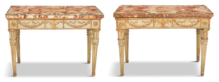 Polychrome Marble-Top Console Tables