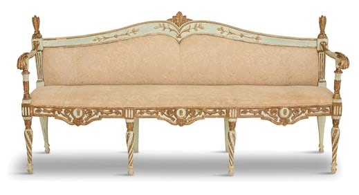 Italian Polychrome and Parcel-Gilt Settee