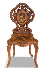 Black Forest Carved and Inlaid Walnut Side Chair