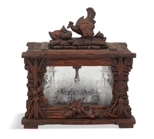 Black Forest Carved Walnut Cave a Liquer