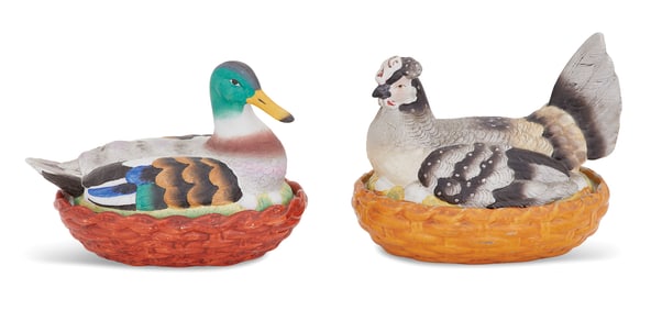 Two English Staffordshire Birds-on-Nests