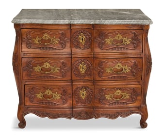 Louis XV Provincial Walnut and Marble-Top Commode