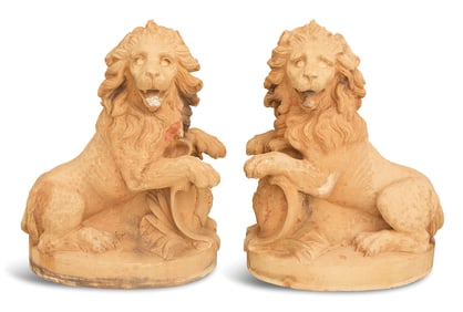 Pair of Mandeville & Combeleran Terracotta Lions
