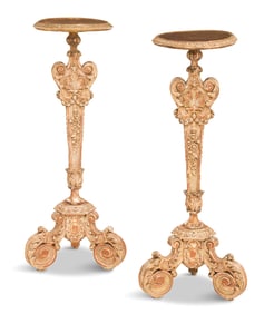 Signed Louis XIV-Style Giltwood Torchere Stands