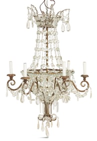 Italian Crystal, Wood and Metal Chandelier