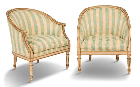 Italian Creme Peinte and Parcel-Gilt Bergeres