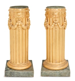 Pair of French Giltwood and Marble-Top Pedestals